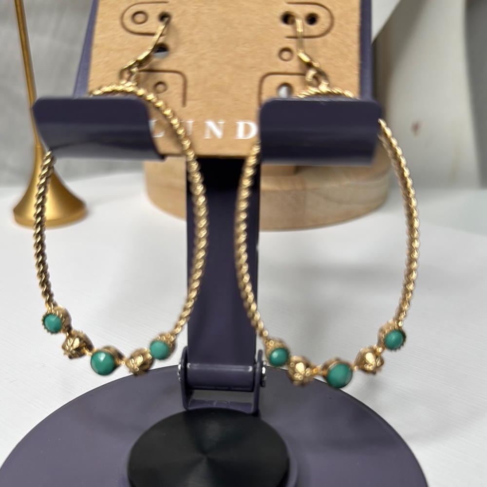 Plunder Cara Dangle  Gold and Green Hoop Earrings